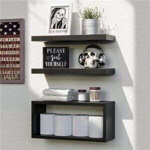 Black Floating Shelves Set of 3, Modern Bathroom Shelves Wall